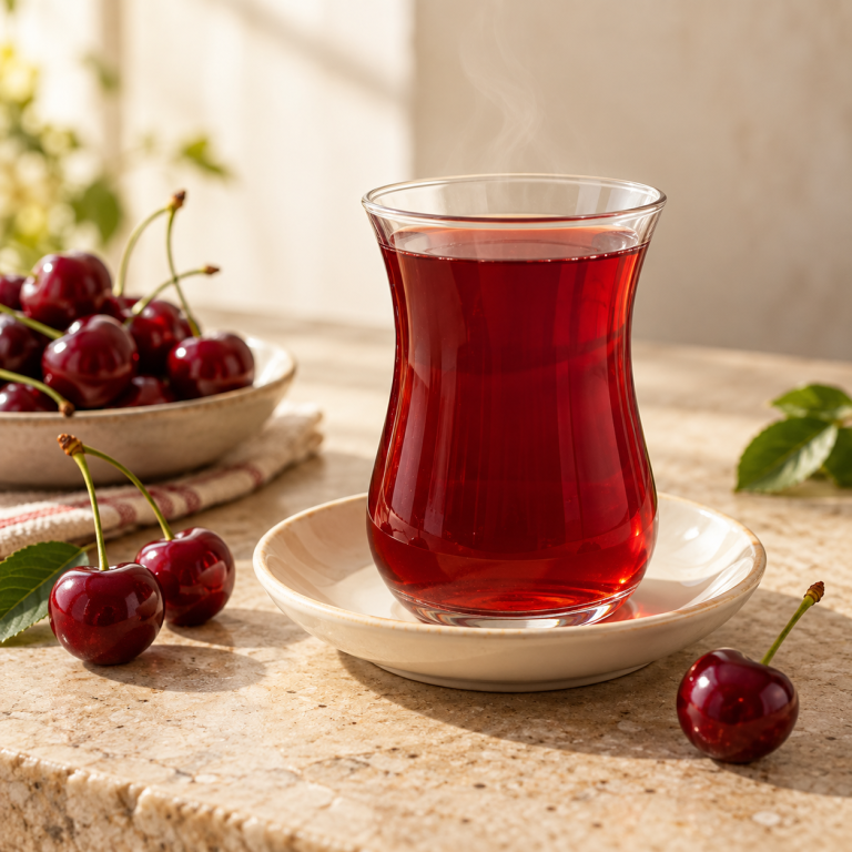 Vişne aromalı içecek için sıcak sunum önerisi